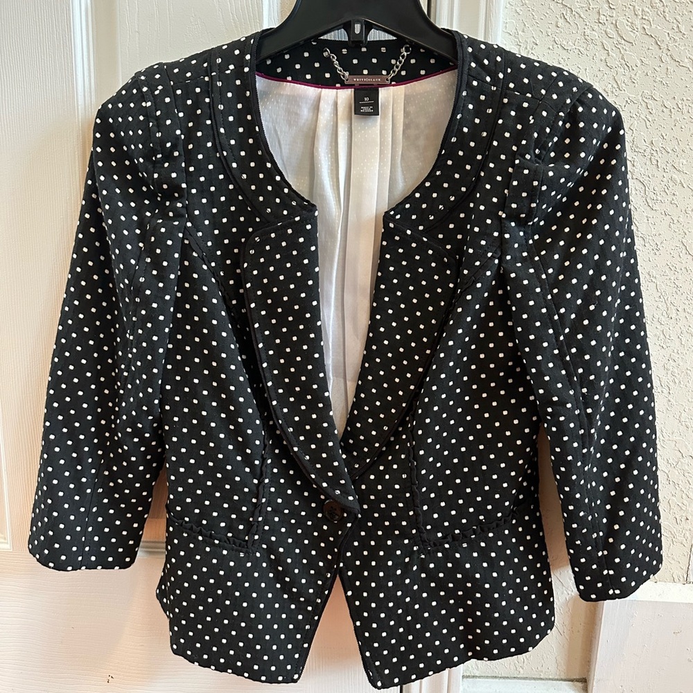 White House Black Market Black and White Polka Dot Peplum Jacket
